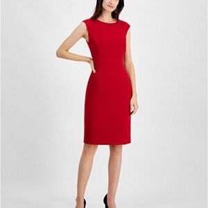 brooks brothers red sheath short sleeve midi dress